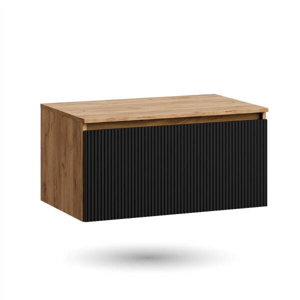 ARISA Washbasin Cabinet 80 cm Gold Oak / Black (fluted structure)