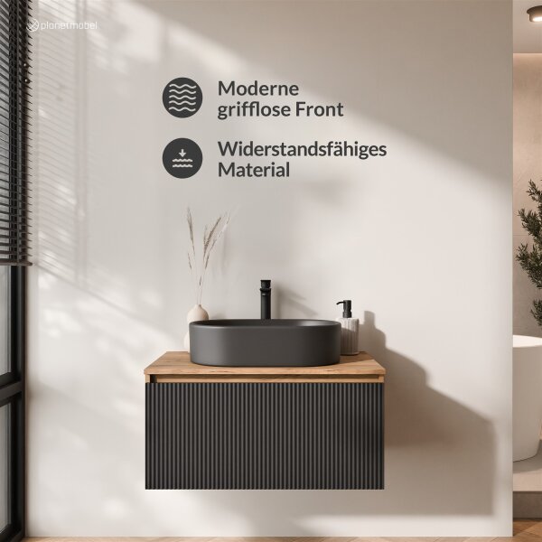 ARISA Washbasin Cabinet 80 cm Gold Oak / Black (fluted structure)