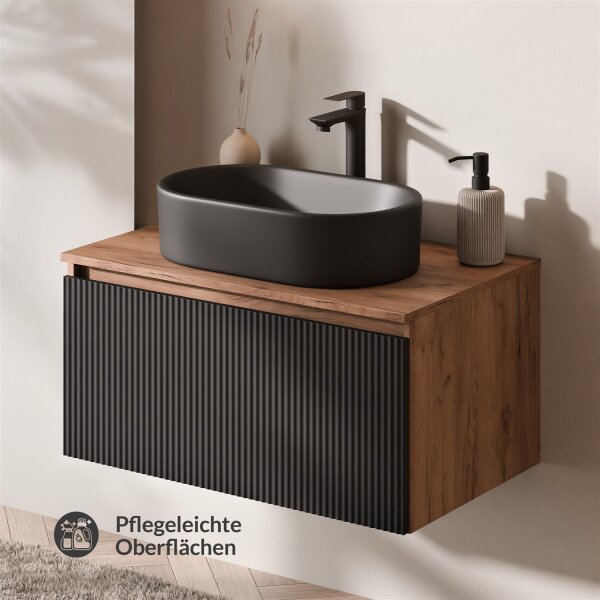 ARISA Washbasin Cabinet 80 cm Gold Oak / Black (fluted structure)