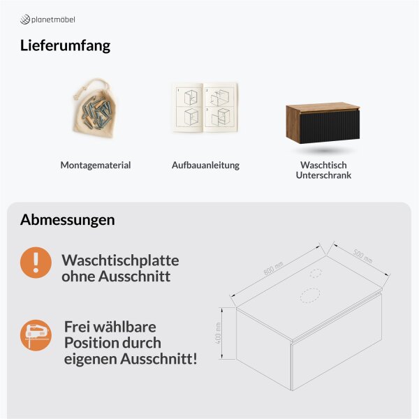 ARISA Washbasin Cabinet 80 cm Gold Oak / Black (fluted structure)