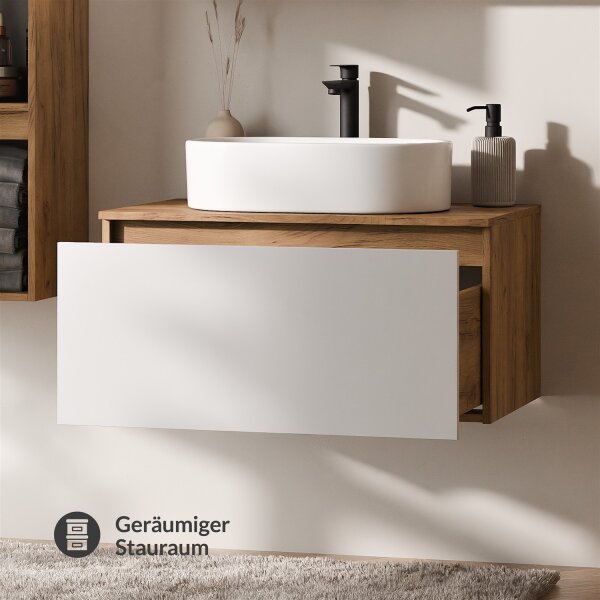 ARISA Waschtischunterschrank 80cm Gold Eiche / Weiß