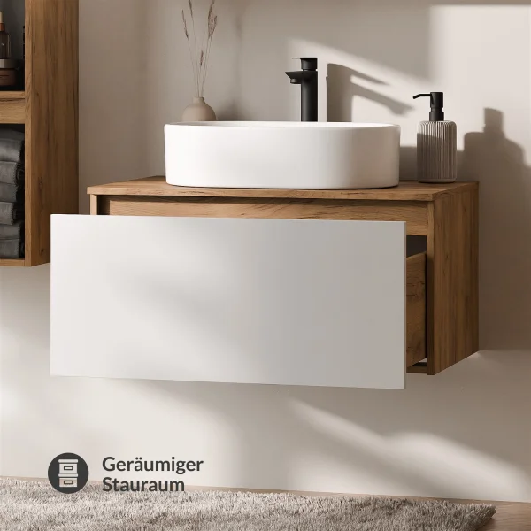 ARISA Waschtischunterschrank 80cm Gold Eiche / Weiß