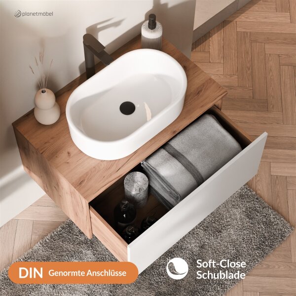 ARISA Waschtischunterschrank 80cm Gold Eiche / Weiß