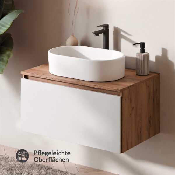 ARISA Waschtischunterschrank 80cm Gold Eiche / Weiß