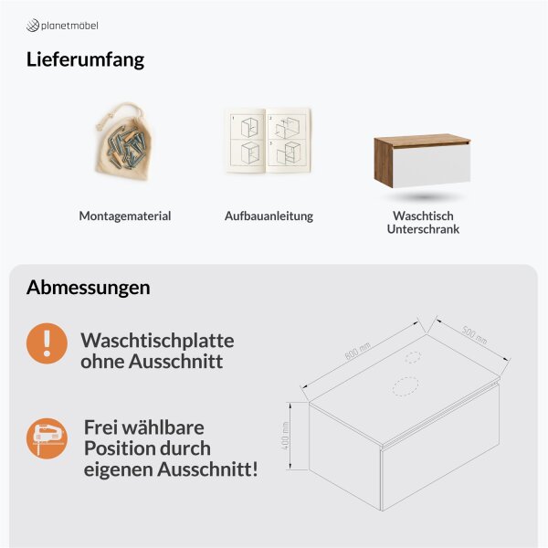 ARISA Waschtischunterschrank 80cm Gold Eiche / Weiß