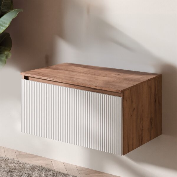 ARISA Washbasin Cabinet 80 cm Gold Oak / White (fluted structure)