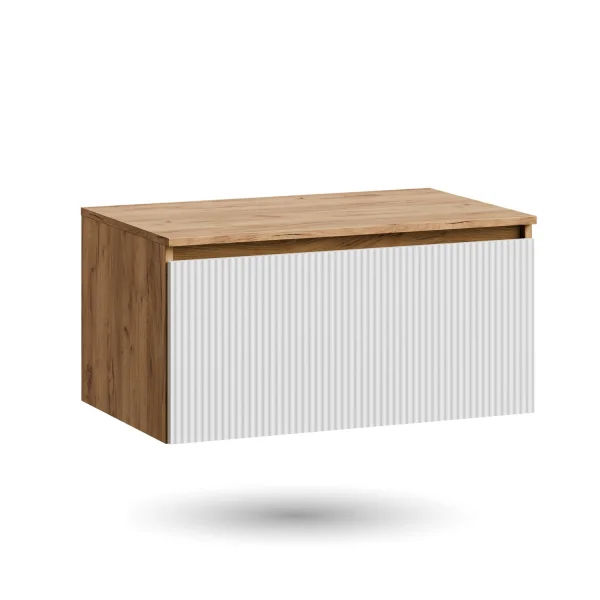 ARISA Waschtischunterschrank 80cm Gold Eiche/Weiß Geriffelt