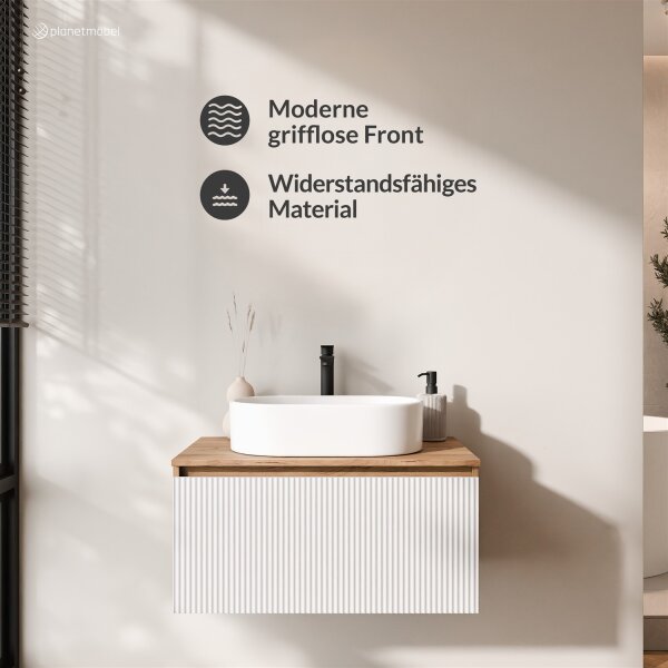 ARISA Washbasin Cabinet 80 cm Gold Oak / White (fluted structure)