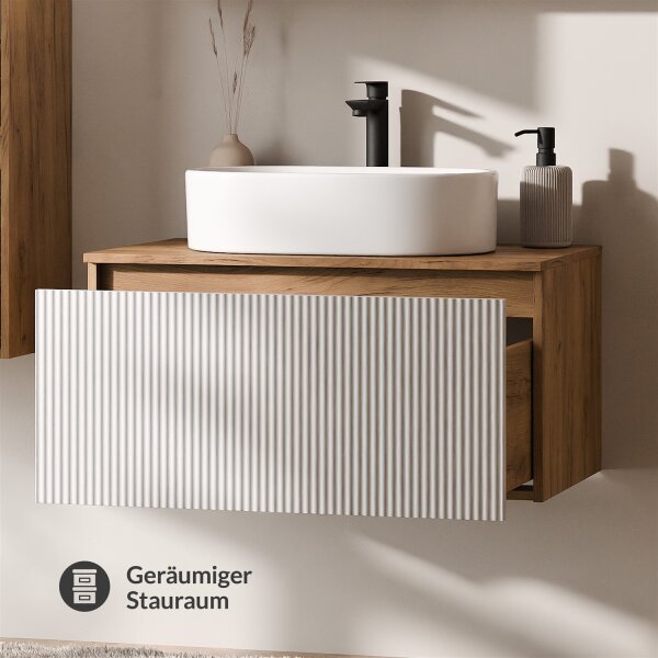 ARISA Washbasin Cabinet 80 cm Gold Oak / White (fluted structure)