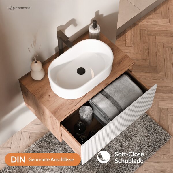 ARISA Washbasin Cabinet 80 cm Gold Oak / White (fluted structure)