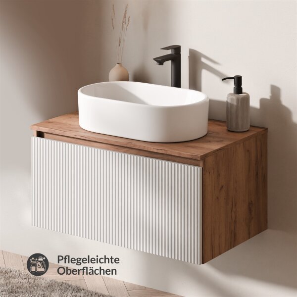 ARISA Washbasin Cabinet 80 cm Gold Oak / White (fluted structure)