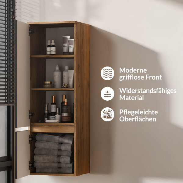 ARISA Hochschrank 120 cm Gold Eiche / Schwarz Geriffelt