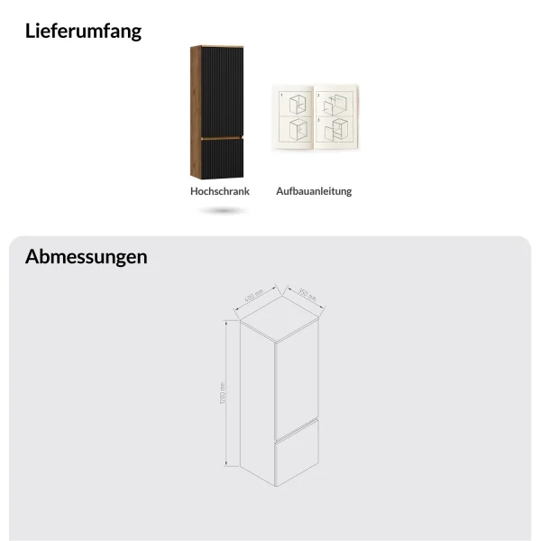 ARISA Armadio alto 120 cm Rovere dorato / Nero scanalato