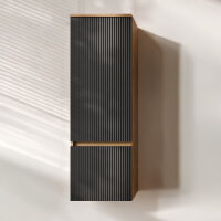 ARISA Hochschrank 120 cm Gold Eiche / Schwarz Geriffelt