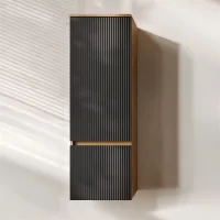 ARISA Hochschrank 120 cm Gold Eiche / Schwarz Geriffelt