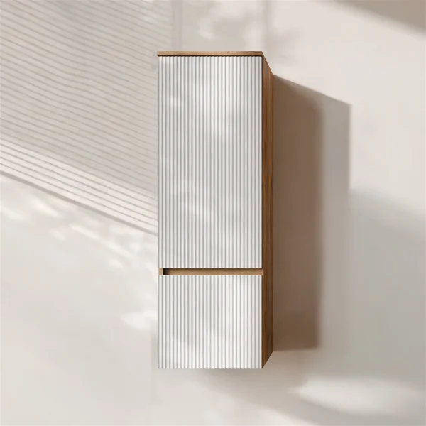 ARISA Armoire haute 120 cm Chêne doré / Blanc strié