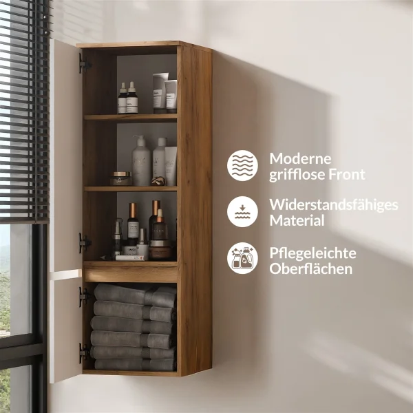 ARISA Armoire haute 120 cm Chêne doré / Blanc strié