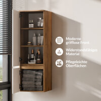 ARISA Hochschrank 120 cm Gold Eiche / Weiß Geriffelt