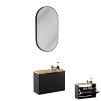 Flur M&ouml;bel Schuhschrank inkl. LED Spiegel rund oder...