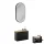 Armoire à chaussures STIVIO à 1 porte, noire, 60 cm, miroir ovale à LED avec cadre (3 intensités déclairage)