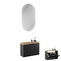 Schuhrank STIVIO 1 Klappe Schwarz 60 cm, LED Spiegel oval...