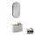 Meuble à chaussures STIVIO à 1 porte, blanc et gris, 60 cm, miroir ovale à LED avec cadre (3 intensités déclairage)