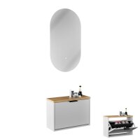 Schuhschrank STIVIO 1 Klappe Weiß Grau 60 cm, LED...