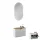 Meuble à chaussures STIVIO, 1 porte, blanc et gris, 60 cm, miroir ovale sans cadre avec éclairage LED (2 intensités)