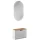 Meuble à chaussures STIVIO, 1 porte, blanc et gris, 60 cm, miroir ovale sans cadre avec éclairage LED (2 intensités)