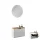 Meuble à chaussures STIVIO, 1 porte, blanc et gris, 60 cm, miroir rond à LED sans cadre (2 intensités déclairage)