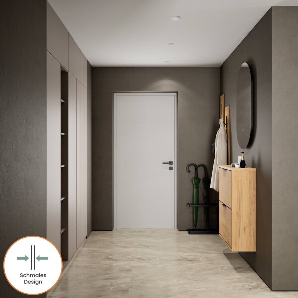 Schuhschrank STIVIO 2 Klappen Gold Eiche 60 cm, LED Spiegel oval ohne Rahmen (2 Lichtstufen)