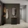 Armoire à chaussures STIVIO à 2 portes, noire, 60 cm, miroir ovale à LED avec cadre (3 intensités déclairage)
