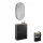 Armoire à chaussures STIVIO à 2 portes, noire, 60 cm, miroir ovale à LED avec cadre (3 intensités déclairage)