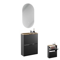 Schuhschrank STIVIO 2 Klappen Schwarz 60 cm, LED Spiegel...