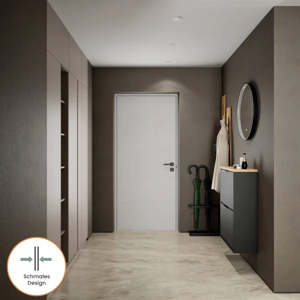 Armoire à chaussures STIVIO à 2 portes, noire, 60 cm, miroir rond à LED avec cadre (3 intensités déclairage)
