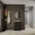 Armoire à chaussures STIVIO à 2 portes, noire, 60 cm, miroir rond à LED avec cadre (3 intensités déclairage)