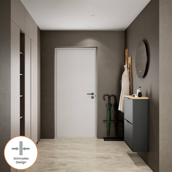 Schuhrank STIVIO 2 Klappen Schwarz 60 cm, LED Spiegel rund ohne Rahmen (2 Lichtstufen)