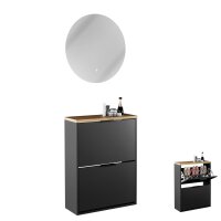 Schuhrank STIVIO 2 Klappen Schwarz 60 cm, LED Spiegel...