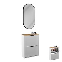 Schuhschrank STIVIO 2 Klappen Weiß Grau 60 cm, LED...