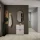 Armoire à chaussures STIVIO à 2 portes, blanc et gris, 60 cm, miroir ovale à LED avec cadre (3 intensités déclairage)