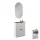 Meuble à chaussures STIVIO, 2 portes, blanc et gris, 60 cm, miroir ovale sans cadre avec éclairage LED (2 intensités)