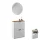 Meuble à chaussures STIVIO à 2 portes, blanc et gris, 60 cm, miroir rond à LED sans cadre (2 intensités déclairage)