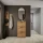 Meuble à chaussures STIVIO à 3 portes, chêne doré, 60 cm, miroir ovale à LED avec cadre (3 intensités déclairage)