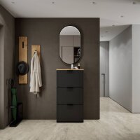 Schuhschrank STIVIO 3 Klappen Schwarz 60 cm, LED Spiegel...