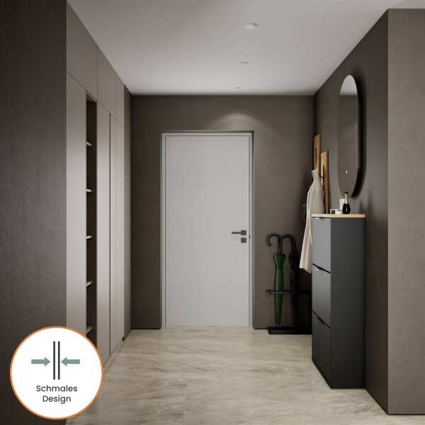 Schuhrank STIVIO 3 Klappen Gold Eiche 60 cm, LED Spiegel oval ohne Rahmen (2 Lichtstufen)