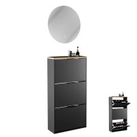 Schuhrank STIVIO 2 Klappen Schwarz 60 cm, LED Spiegel...