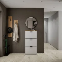 Schuhschrank STIVIO 3 Klappen Weiß Grau 60 cm, LED...