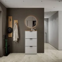 Schuhschrank STIVIO 3 Klappen Weiß Grau 60 cm, LED...