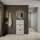 Scarpiera STIVIO a 2 ante, bianco e grigio, 60 cm, specchio rotondo a LED senza cornice (2 livelli di illuminazione)