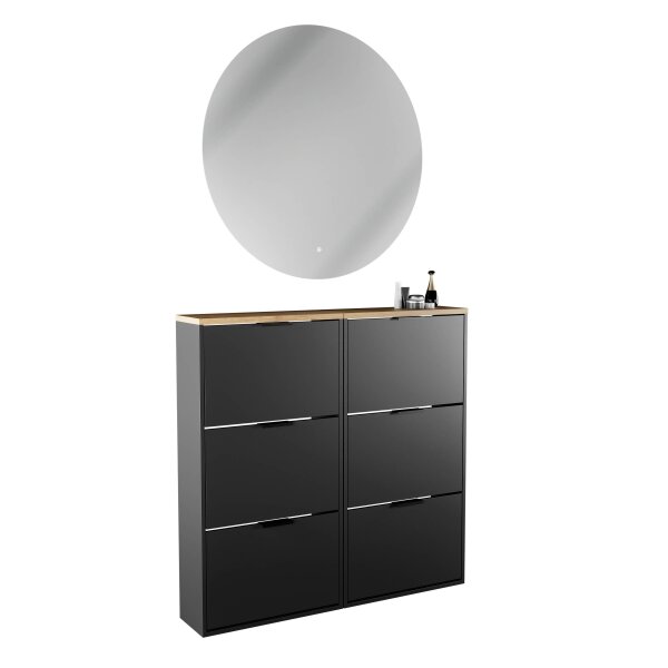 Flur Möbel 2x Schuhschrank inkl. LED Spiegel rund 60, 80, 100 cm